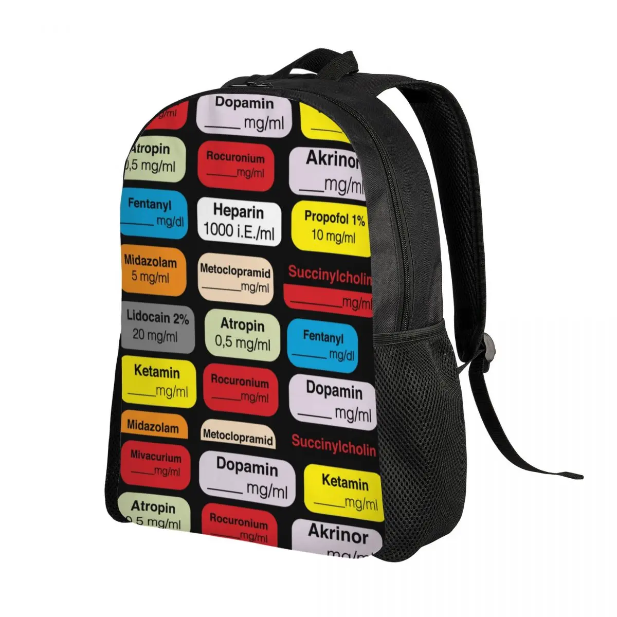 Custom Anesthesia Medication Labels Backpacks Men Women School College Students Bookbag Fits 15 Inch Laptop Medical Nurse Bags