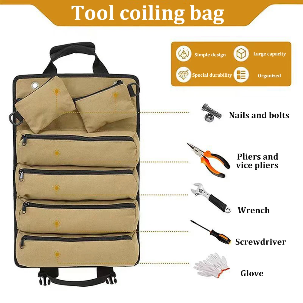 Portátil Multi-purpose Hardware Ferramenta Bag, Professional Rolo Multi-bolso, Saco De Armazenamento, Saco Impermeável, Alicate Wrench