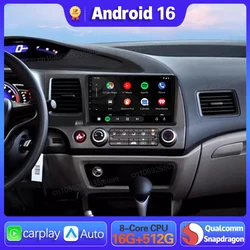 Android 16 Carplay Auto For Honda Civic 8 2005 2006 2007-2011 Car Radio GPS Multimedia WIFI+4G Head Unit BT Player Video Stereo