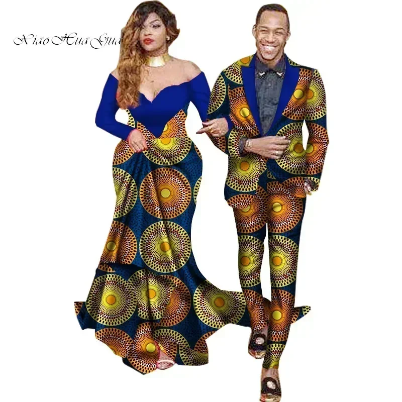 2 Pieces Set African Clothes for Couple African Clothing for Lovers Men's Outfits Women's Long Party Maxi Dress 6XL WYQ40