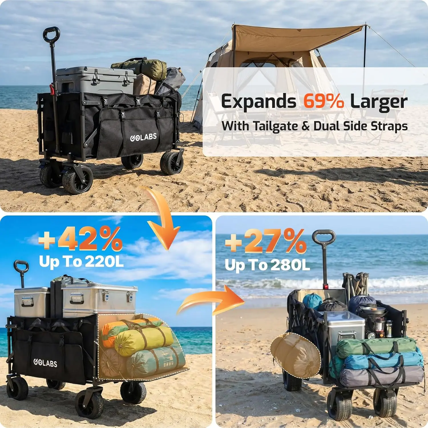 Collapsible Wagon Cart, 560lbs Load, 280L Heavy Duty Foldable Cart | 7