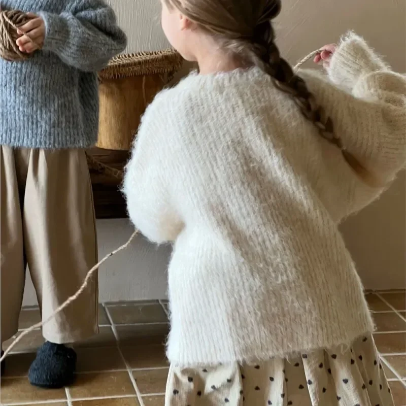 

Fashion Baby Boy Girl Cotton Fluffy Knit Sweater Autumn Winter Spring Child Warm Sweater Pullover Solid Color Baby Clothes 1-7Y