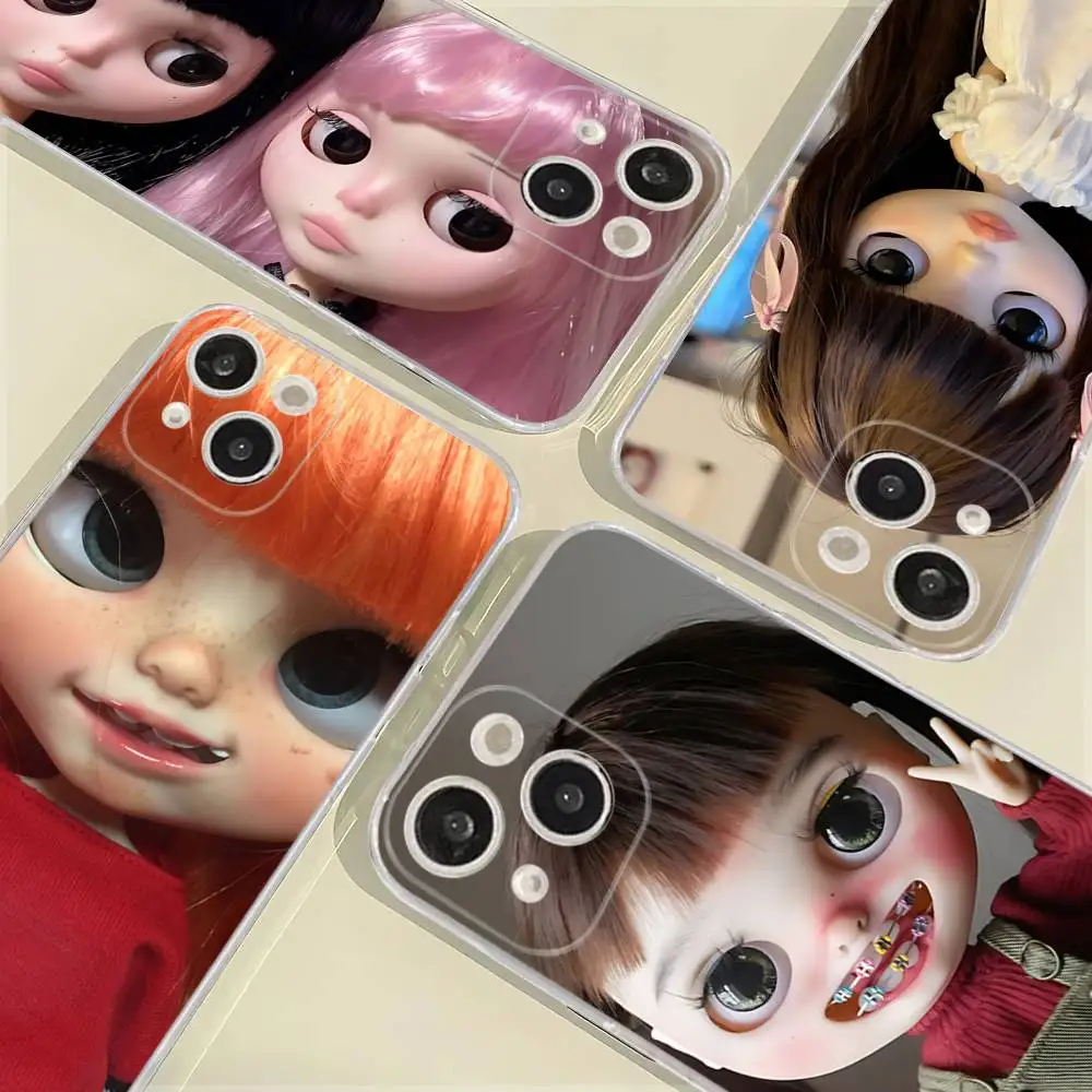 

Japanese Korean Retro Doll Dark Baby For IPhone 17 16 15 14 13 12 11 Pro Max Plus Transparent Soft TPU Phone Cover