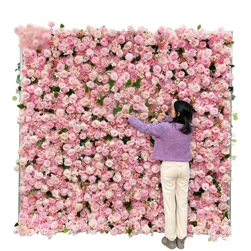 Sunwedding Silk Artificial Flower Wall Customized Wedding Backdrop 3D Rose Panel for Christmas & Halloween