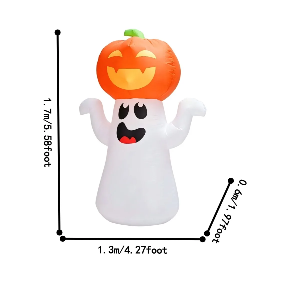 5.6FT Inflatable Pumpkin Head Ghost Yard Decor Halloween Outdoor Lawn Garden Party Festival Holiday Scene Ornament Accessories