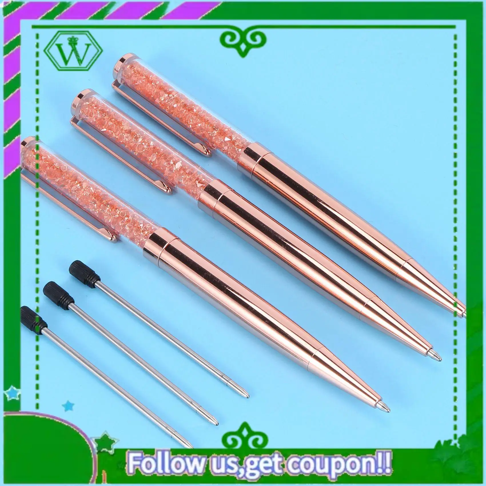 

ABIK-Rose Gold Pen Bling Crystal Ball Point Pen Black Ink Pen With 12 Extra Refills (Rose Gold 12 Pack)