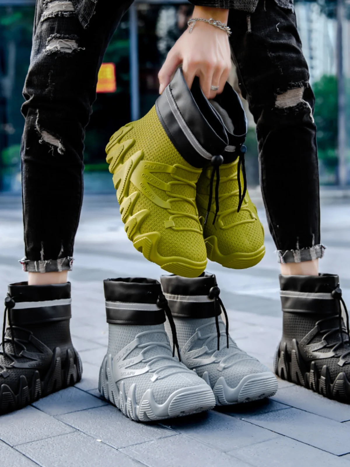 

Faionable мужские непромокаемые сапоги для улицы, водонепроницаемые, нескользящие, Thi Boted Fce на подкладке, осень-зима, Water oes