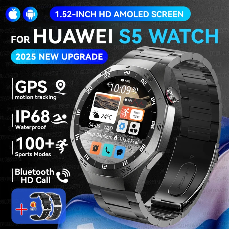 2025 New GUHUAVMI GT5 Pro Smart Watch Men HD AMOLED Screen GPS Motion trajectory HeartRate Bluetooth Call 1.52" SmartWatch IP68