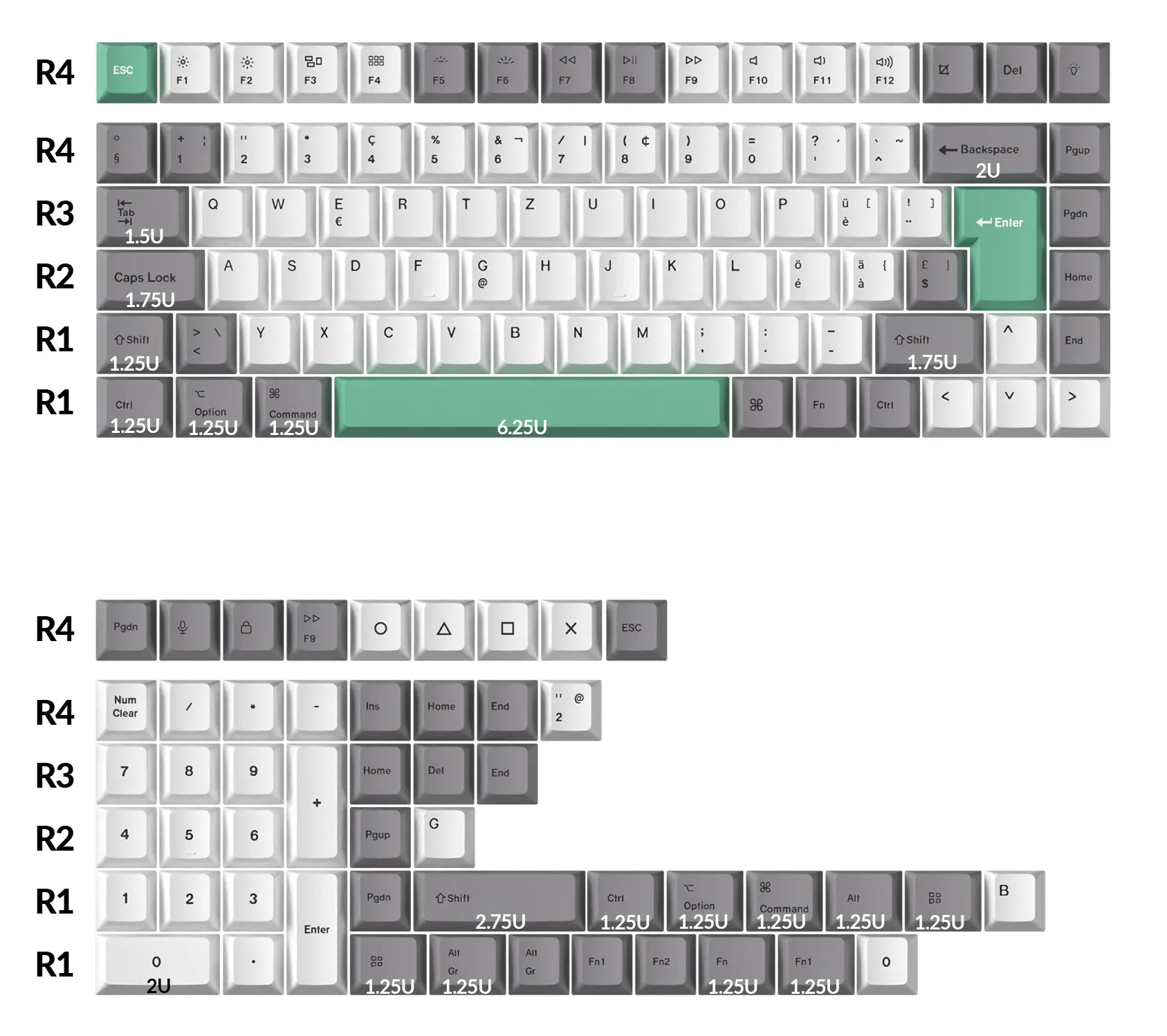 Imagem -05 - Conjunto Completo de Keycap para Teclado Mecânico Iso Cereja Perfil Corante-sub Cinza Branco Hortelã Personalizado