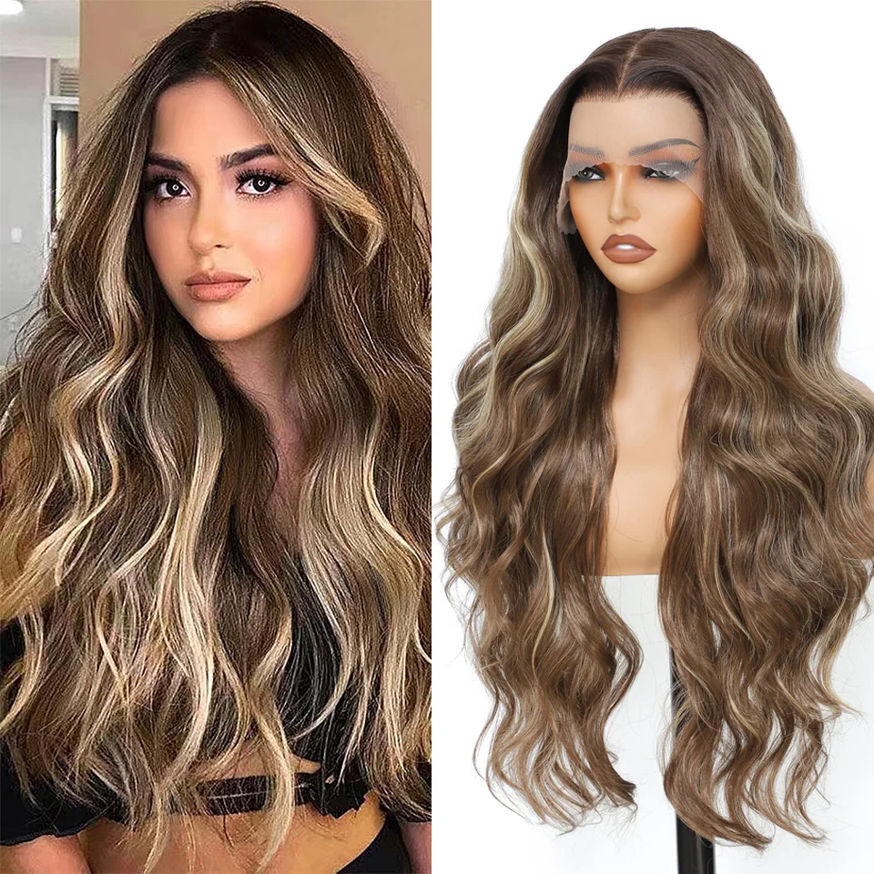

Body Wave Synthetic Hair Wigs 30 Inch 13x4 Loose Wave Lace Front Wig For Women Ombre Color High Temperature Fiber Cosplay Wigs