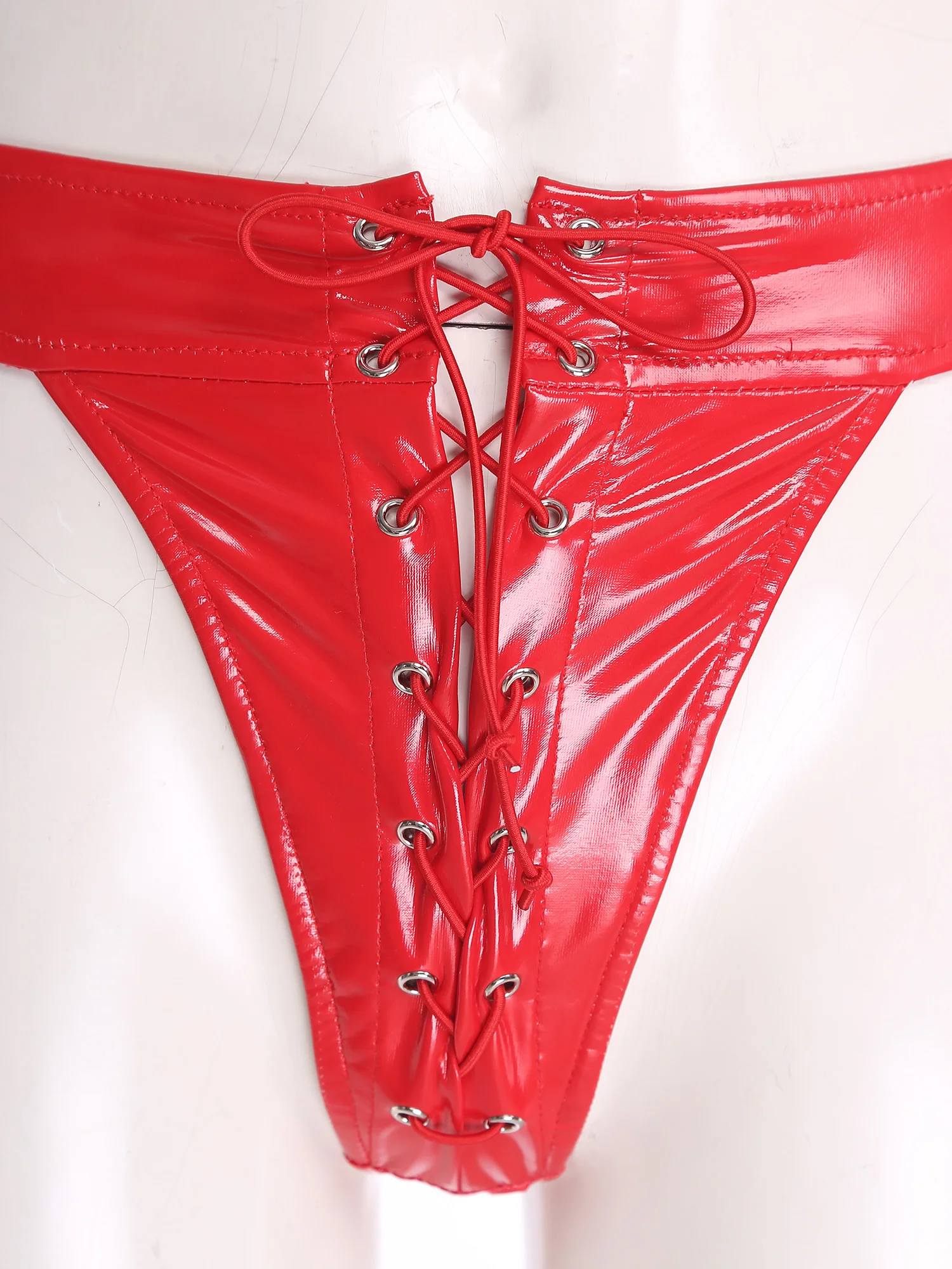 

Women Glossy PU Latex Leather Panties Underwear Wet Look Lace-up T-back Bikini Briefs Lingerie for Dating Night Couple Games