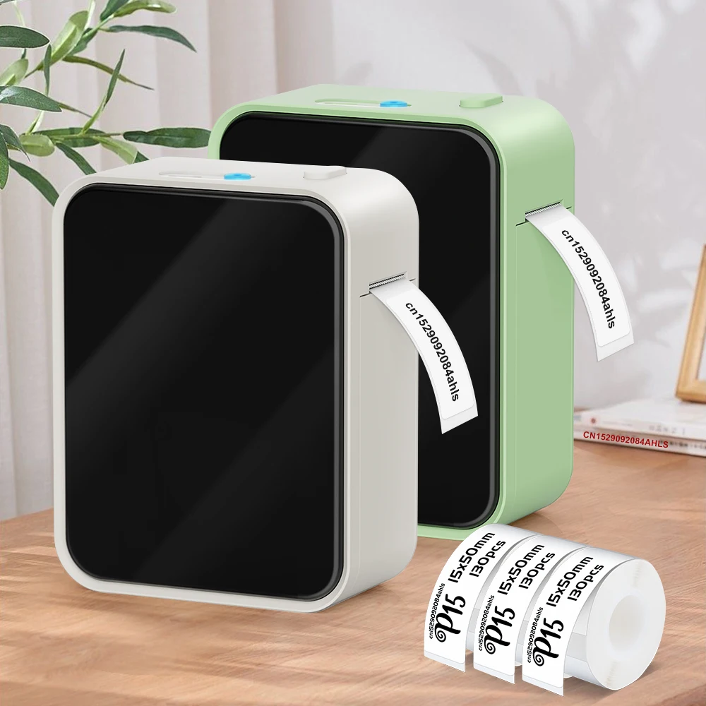 Mini Thermal Printer P15 Label Printer Portable Bluetooth Adhesive Sticker Labeller Inkless Labeling Machine with Thermal Paper