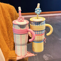 New 1200ML 316 Ceramic Inner Insulated Cup, King Cup, Double Drinking Straw Water Cup, Women's High Beauty Water Cup