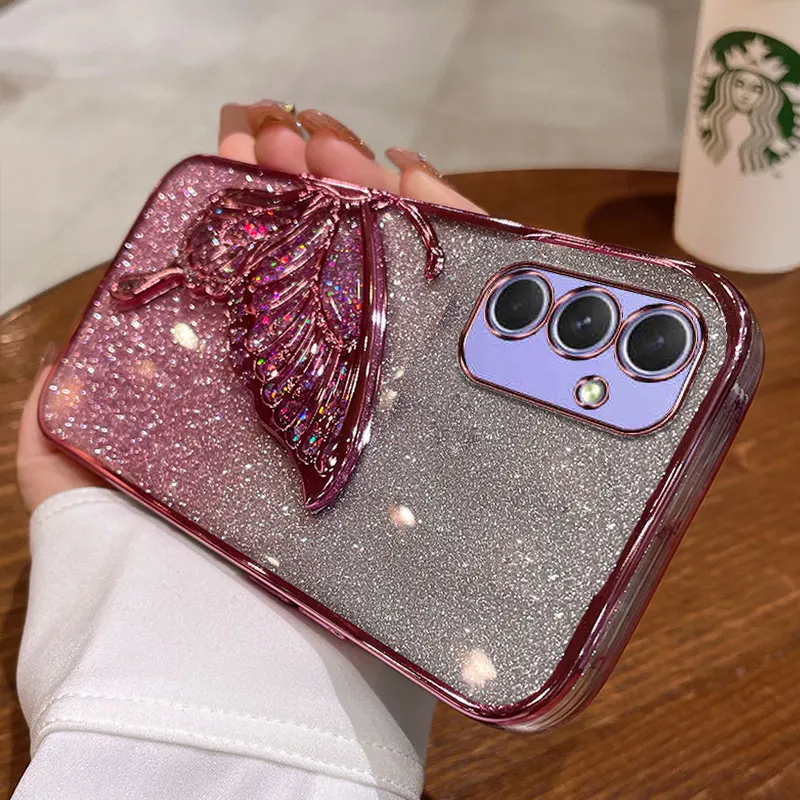 

A55 16 06 Case Luxury Quicksand Butterfly Glitter Case For Samsung galaxy A55 M55 C55 A05s A06 A15 A14 A16 5G Shockproof Cover