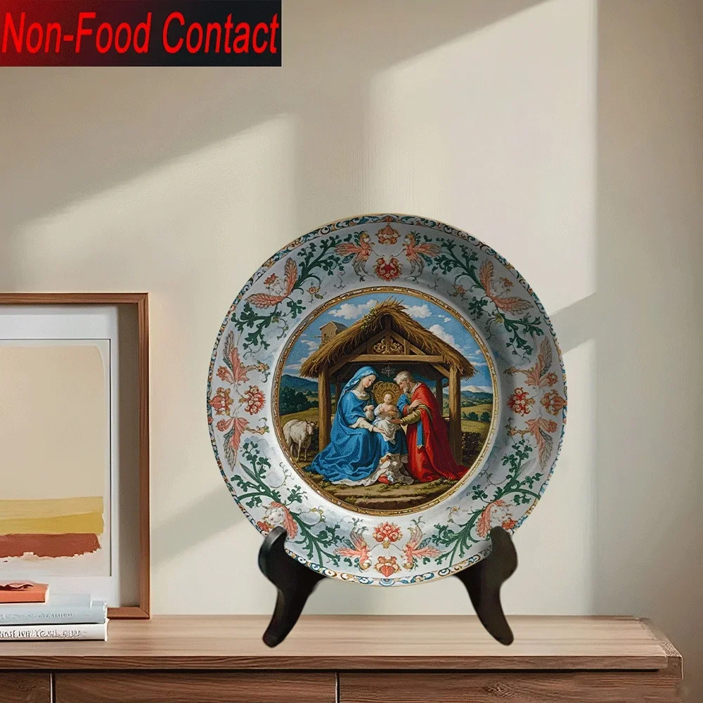 2D Flat, 1pc Elegant Christmas Nativity Scene Ceramic Plate - Saint Mary & Religious Figures, Non-Food Contact Decorative Tray