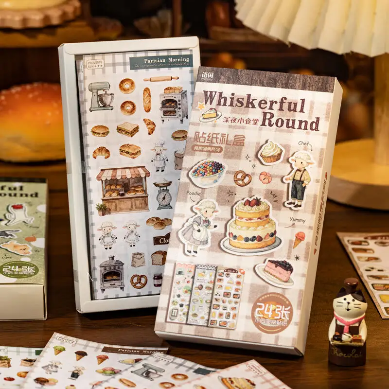 

Card Lover 24 Pcs [Food Fun Cat Collection] Coated Paper Stickers Magic Zoo Midnight Snack Bar Food Cat Patterns Scrapbooking