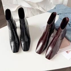 Withered French Retro Short Boots Women Fashion Elegant Leather Square Toe Genuine Lightweight And Soft Ankle Boots