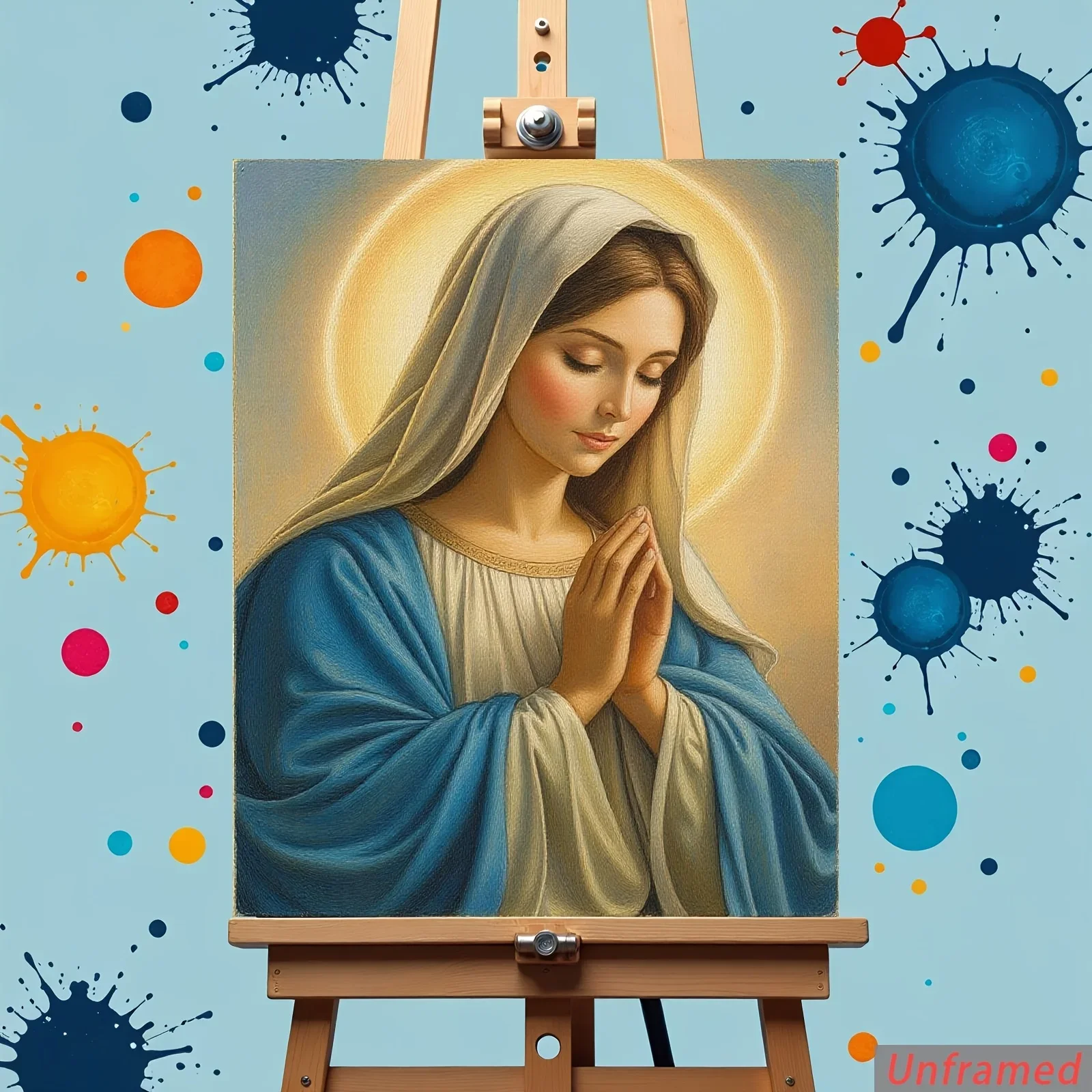 1pc Adult Paint-By-Number Canvas Kit 《Maria Praying with Hands Together》Religious Art Print, 40*50cm/15.7*19.6inch Frameless, Nu