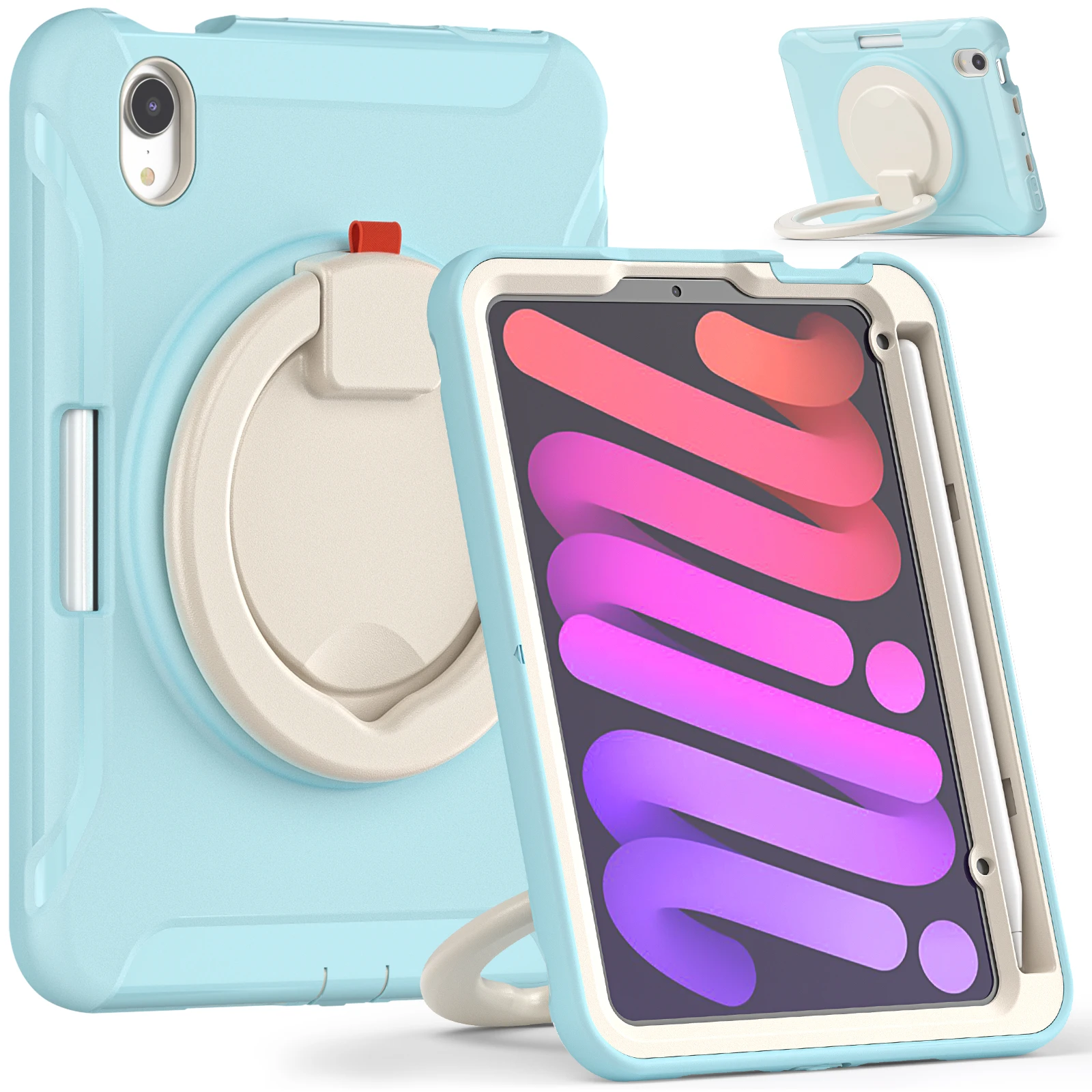 

Heavy Duty Case For iPad Mini 6 2021 8.3 inch A2567 A2568 A2569 Kids Funda Cover Shockproof With Pen Slot & Rotating Handle Grip