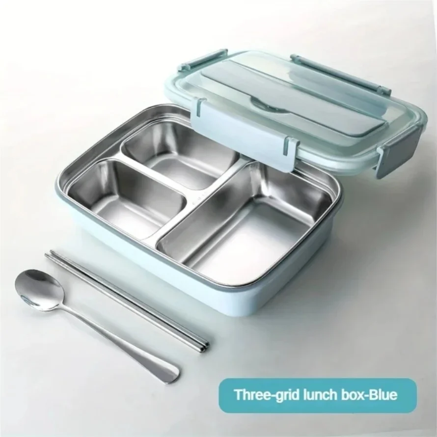 

Leak-Proof Stainless Steel Lunch Box with 3/4 Compartments - Durable Easy-Clean Bento Container for Students & Office Workers