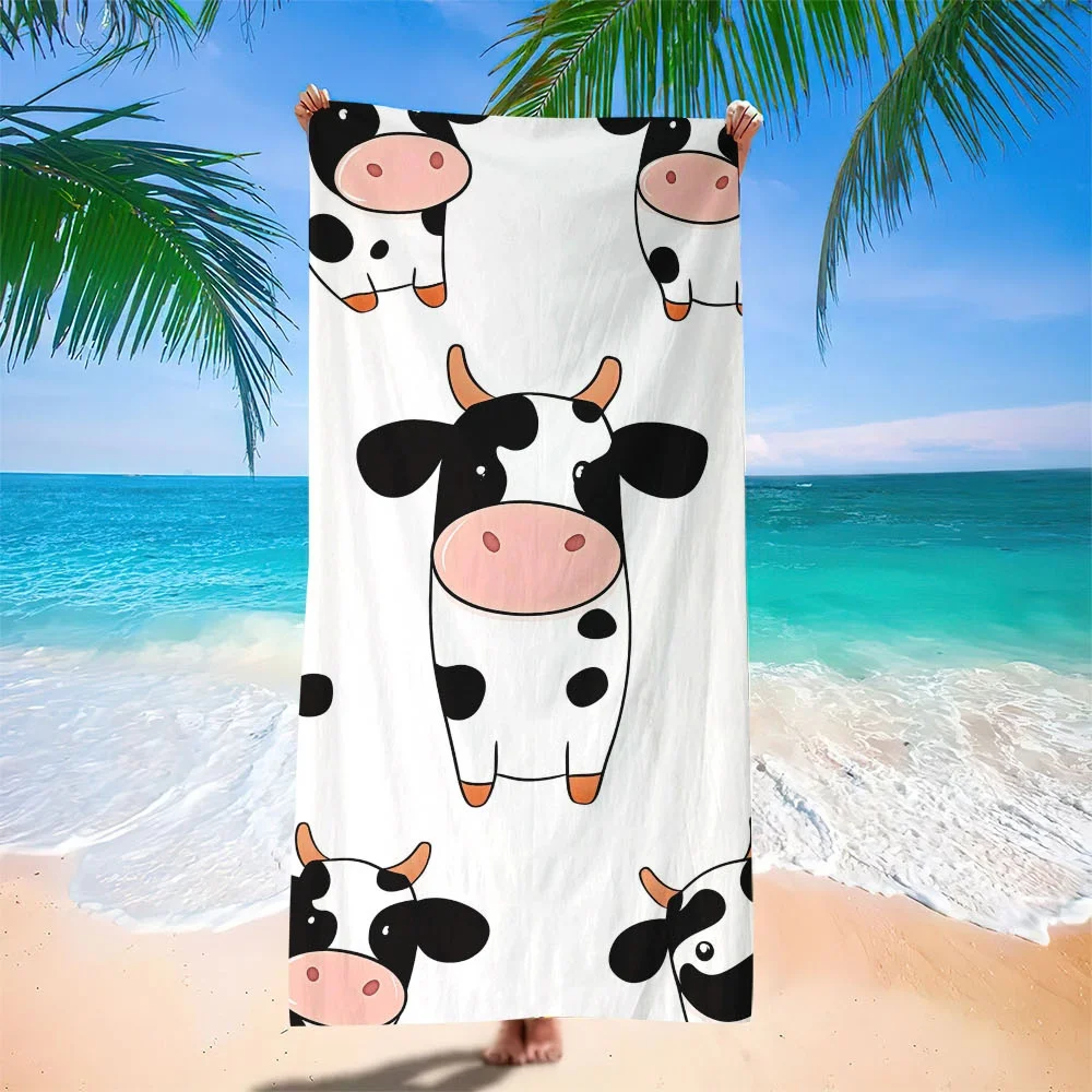 1pc beach towel with cute cow animal pattern, polyester fabric, perfect for travel, swimming, yoga, camping and poolside
