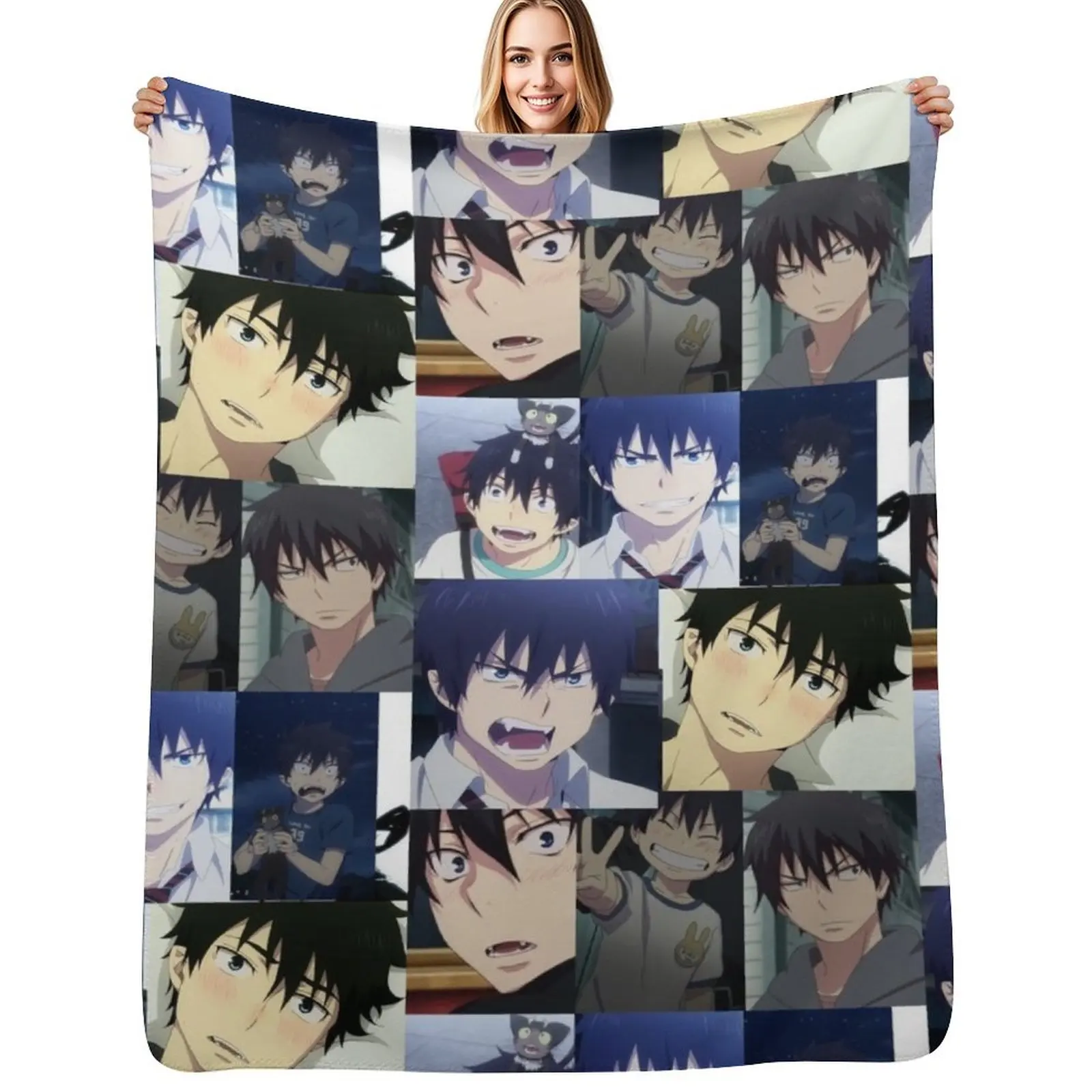 Blue Exorcist Rin Okrumura inspired collage design Throw Blanket Plaid warm for winter Beach for babies Blankets