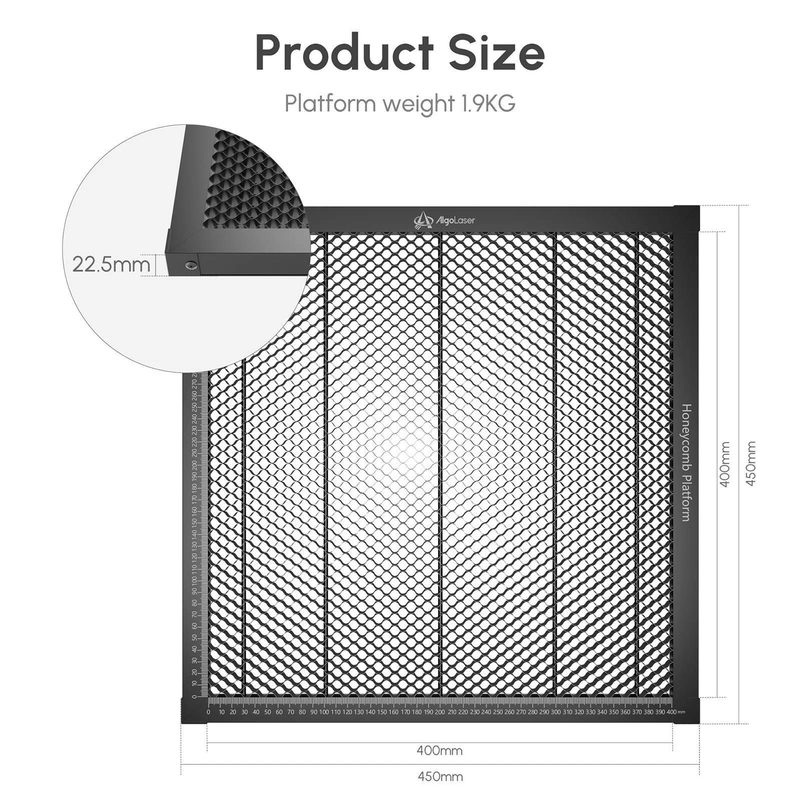 AlgoLaser ALHP1.0 레이저 조각기 벌집 작업 테이블, 모든 금속 구조 알루미늄 패널 보드 플랫폼, 측정