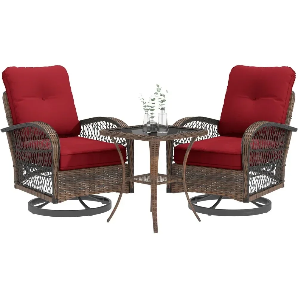 

3 Pieces Patio Furniture Set, Outdoor Swivel Rocker Patio Chairs, Wicker Patio Bistro Set with Rocking Chair, Thickened Cushion