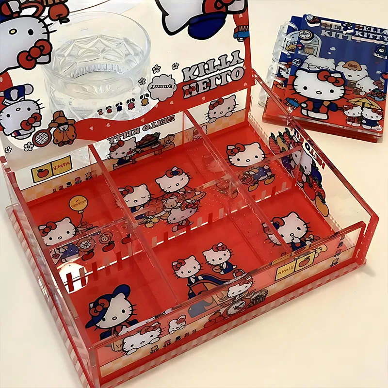 Sanrio Hellokitty Storage Box Desktop Shelf Nice Anime Kawaii Ring Necklace Flip Assemble Goods Storage Box Girls Gifts Lovely