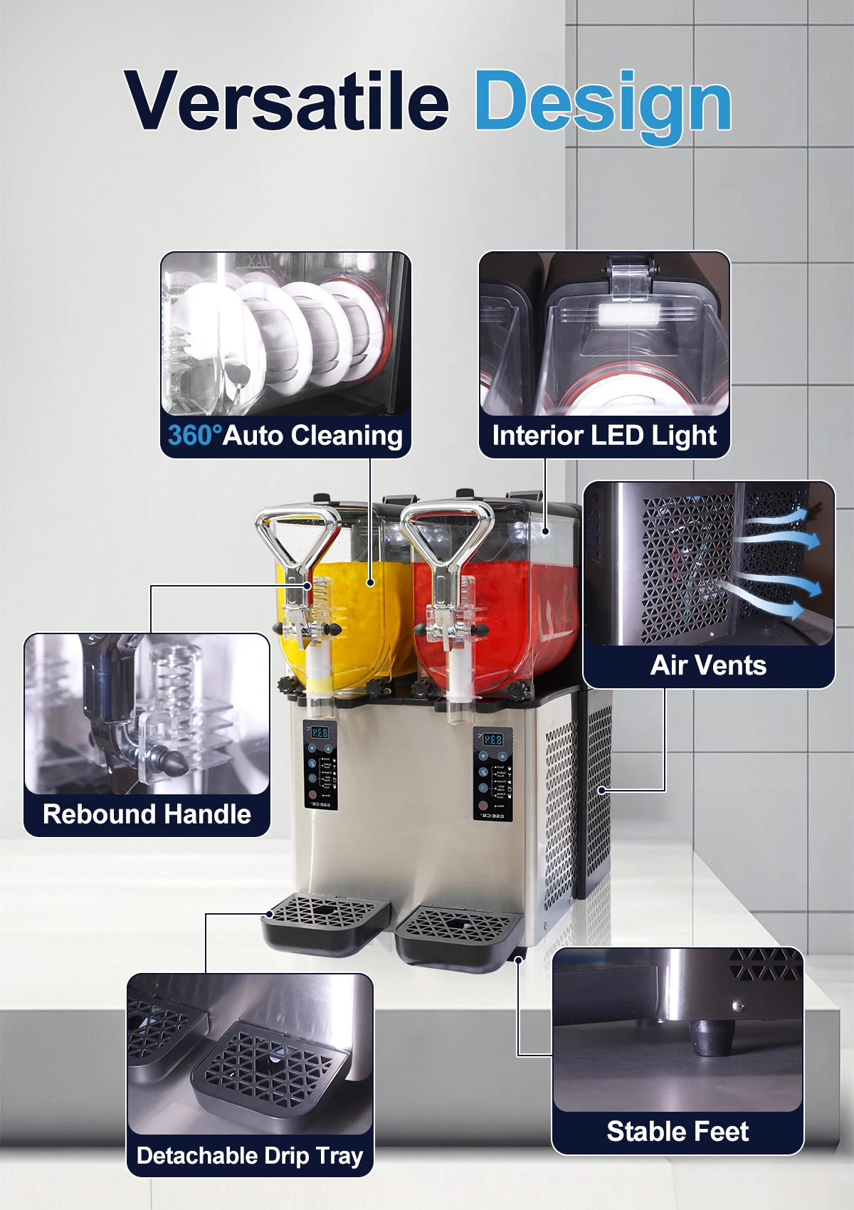 Commercial Home 220V 3L Portable Stainless Steel Slush Frozen Drink Vending Machine 2 Flavors Smoothie Maker for Bars Cafes