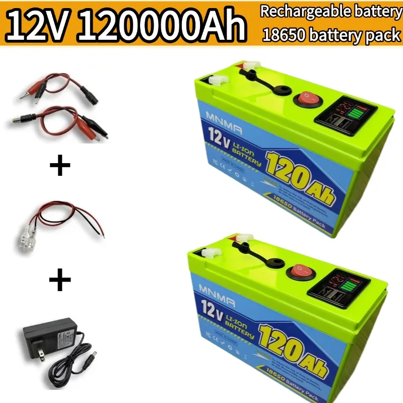 Bateria Lifepo4, adequada para carregamento pequeno USP, camping ao ar livre e detectores de peixes, bateria recarregável de íon de lítio 12V 120Ah.