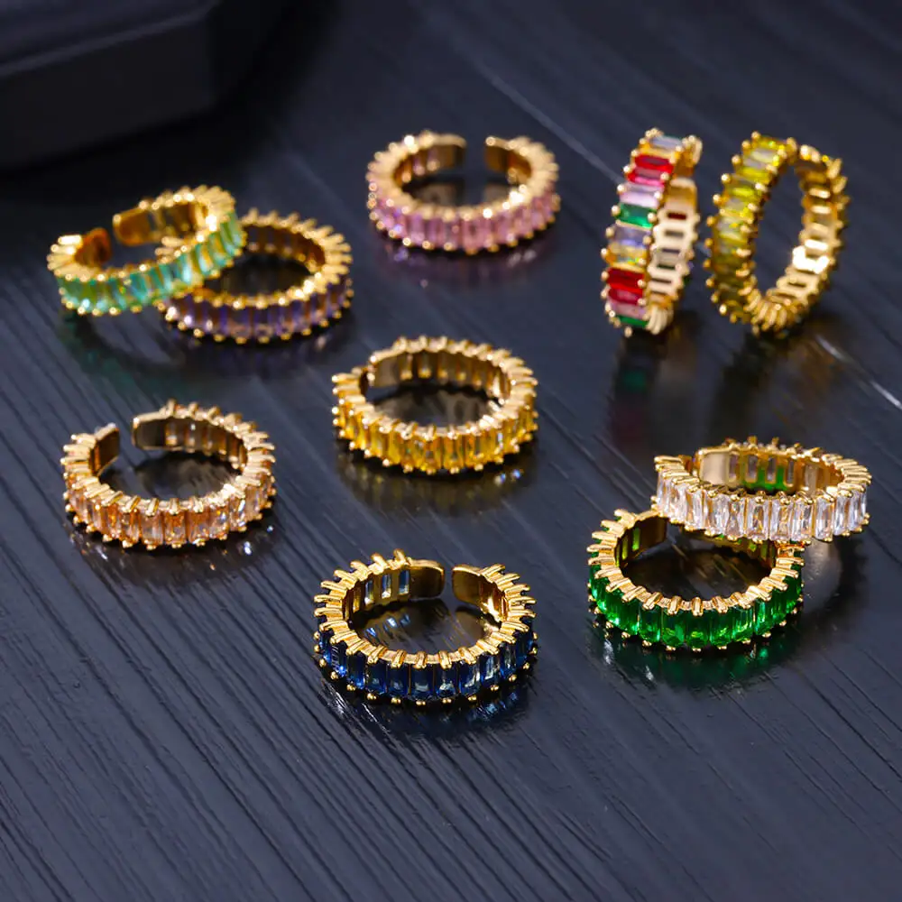 Gold Farbe Kubikzircon Ringe Für Frauen Offene Edelstahl Grün Luxus Kristall Fingerring Boho Schmuck Hochzeit Party Geschenk