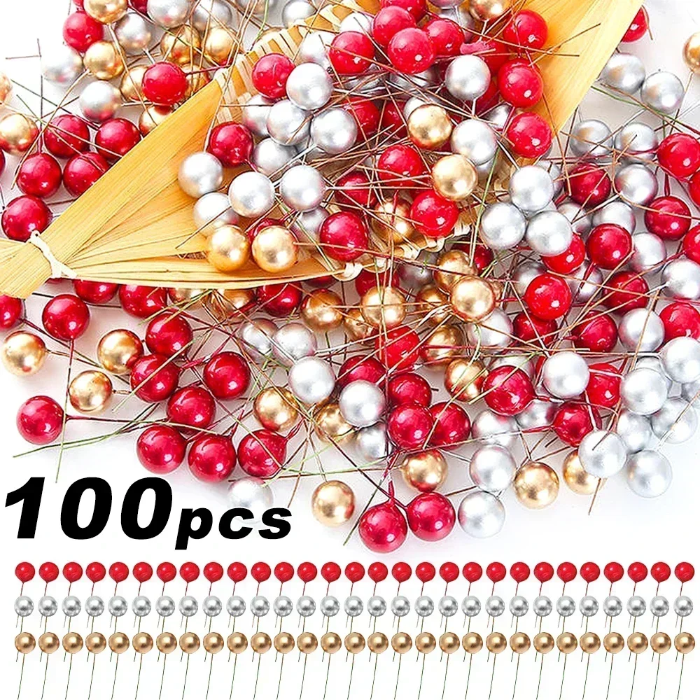 Baies artificielles décoratives simulées pour Noël, fleur de fruits, aucune plante, décoration de fête à la maison, cadeau de bricolage, 50 pièces, 100 pièces