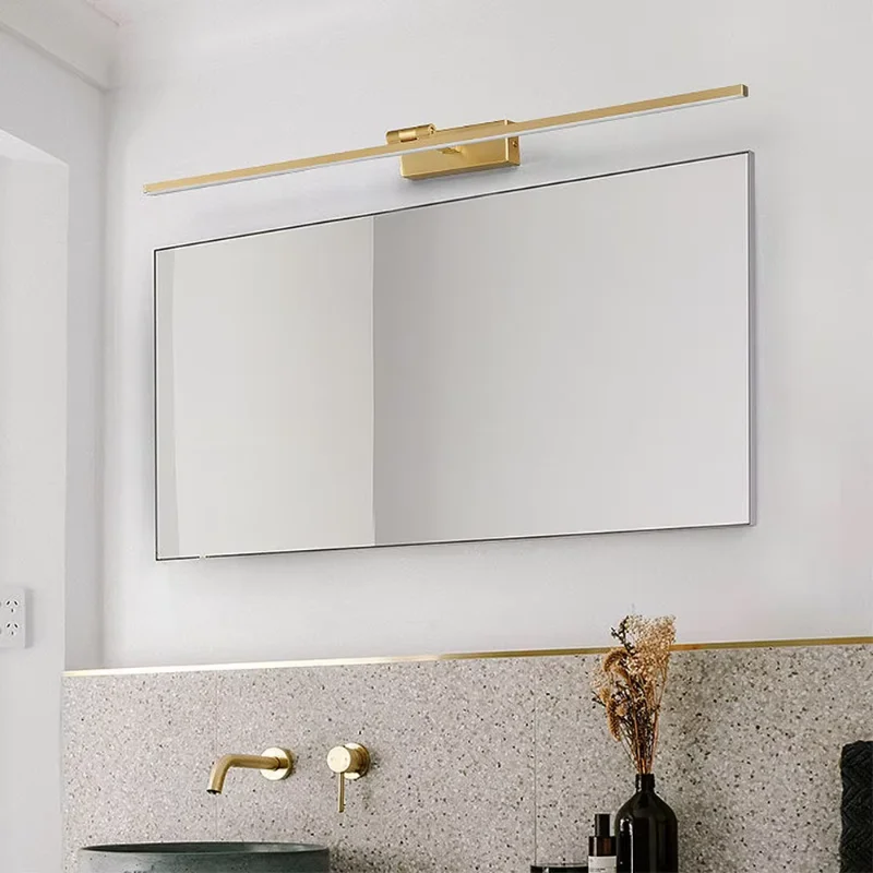 Modern Gold LED Vanity Light Bathroom Wall Lamp Brass Silicone Mirror Front Lighting Adjustable Angle