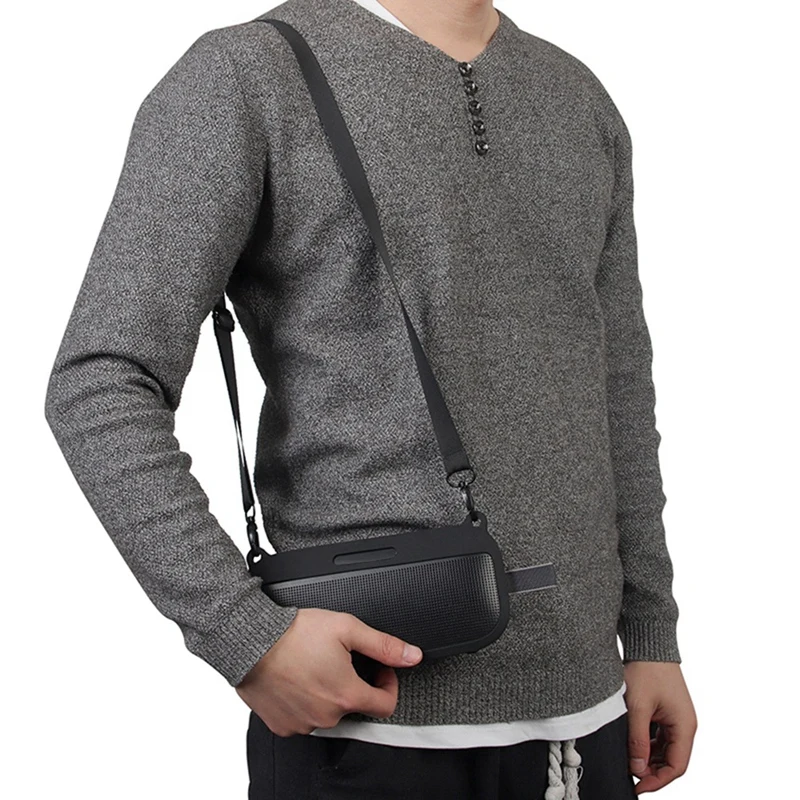 AEE7-Soft Silicone Case Cover For Soundlink Flex Bluetooth Portable Speaker With Shoulder Strap And Carabiner