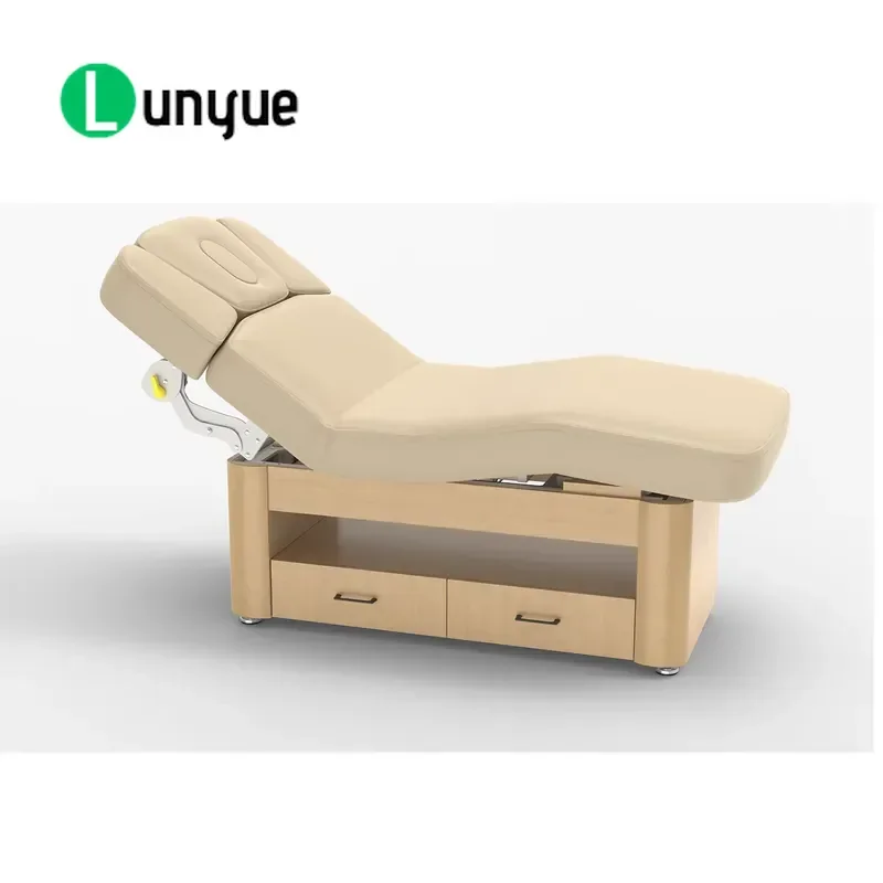 Luxury Modern Electric Wooden Massage Bed with Drawers Adjustable Facial Eyelash Treatment Beauty Spa Furniture