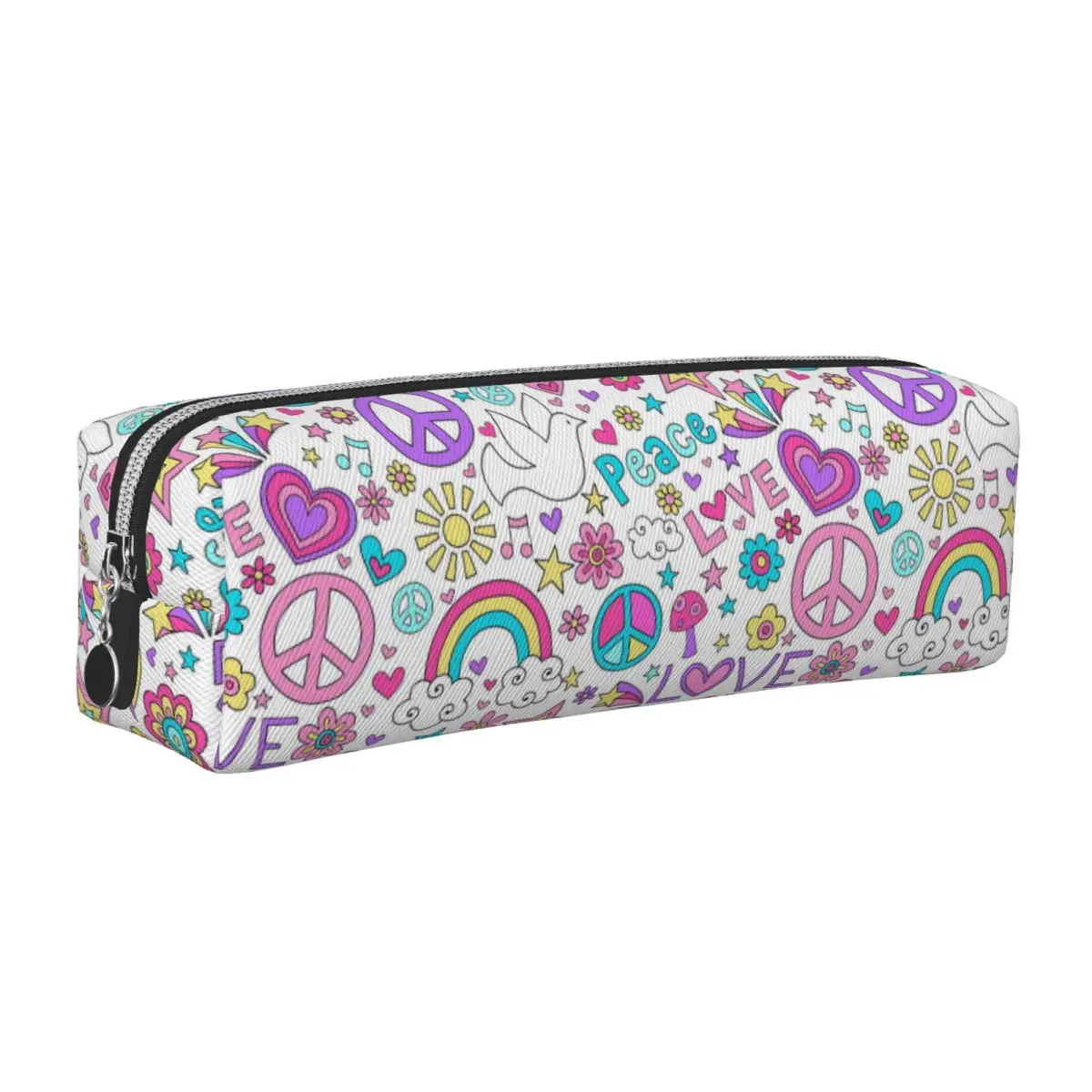 Cute Peace Foral Love Pattern Pencil Case Pencilcases Pen Holder for Girls Boys Large Storage Bag Students School Stationery