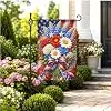 Patriotic Red, White & Blue Floral Garden Flag 4th of July Welcome Flag for Memorial Day, Spring & Summer Outdoor Ya cci