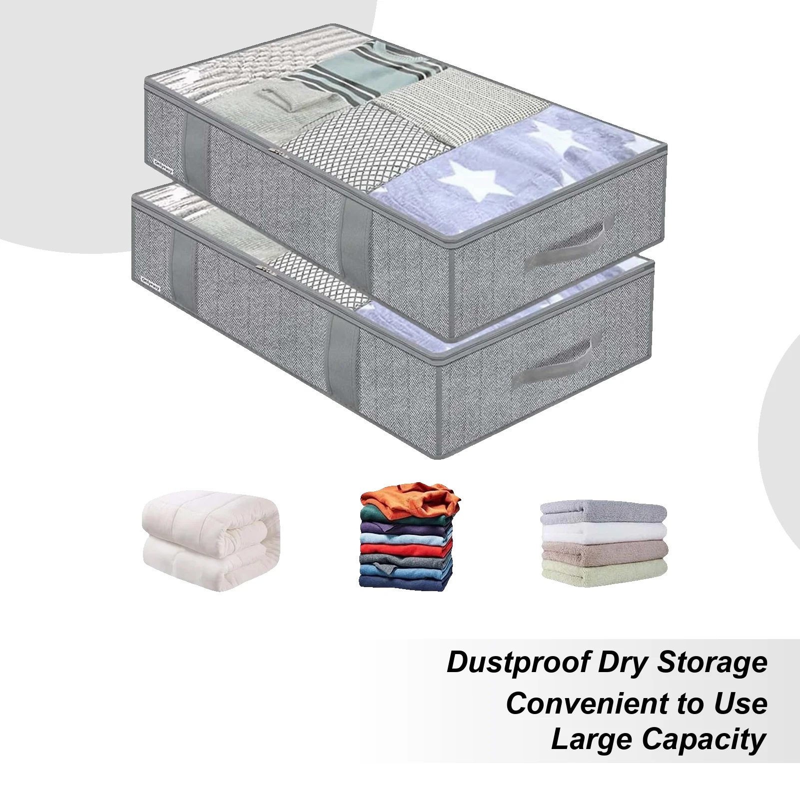 

2pcs under the bed quilt storage bag with cover can be folded can be used for bedding clothes toys with reinforced handle