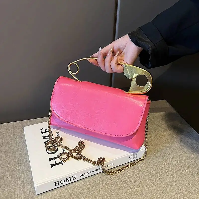 Bolsos cruzados de mujer con diseño de pin metálico, bolsos de moda de cuero PU para mujer, bolsos de mano y bandoleras, bolso de hombro con cadena, bolso de mano para mujer, Bolsa