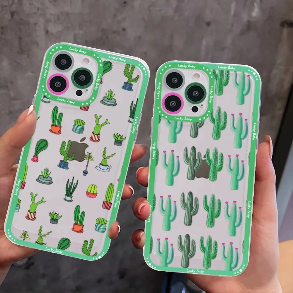 Cartoon art summer Cactus Phone Case For Samsung S 20 21 22 23 lite plus ultra Clear Mobile Cover Funda