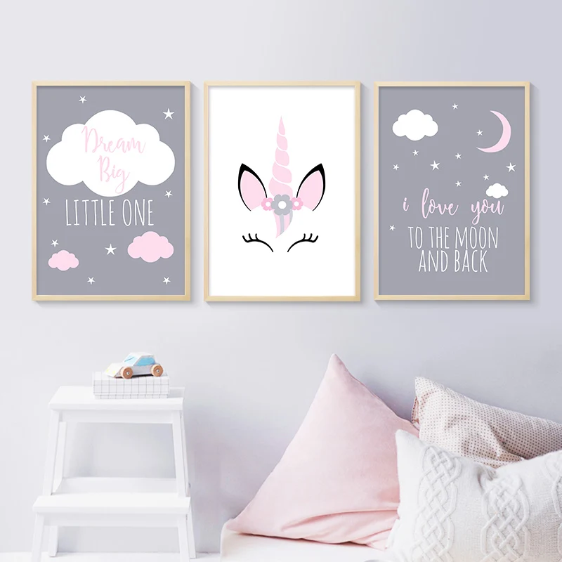 

Unframed Canvas Poster Baby Girl Nursery Quotes Wall Art Moon Painting Nordic Kids Room Decoration Picture