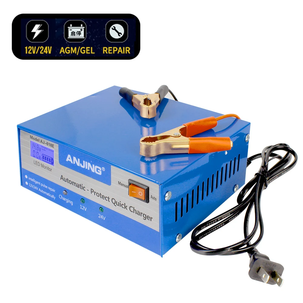 

Full Automatic Auto Car Battery Charger Lead Acid Battery With Adapter 200AH 12/24V Intelligent Pulse Repair EU/US Plug