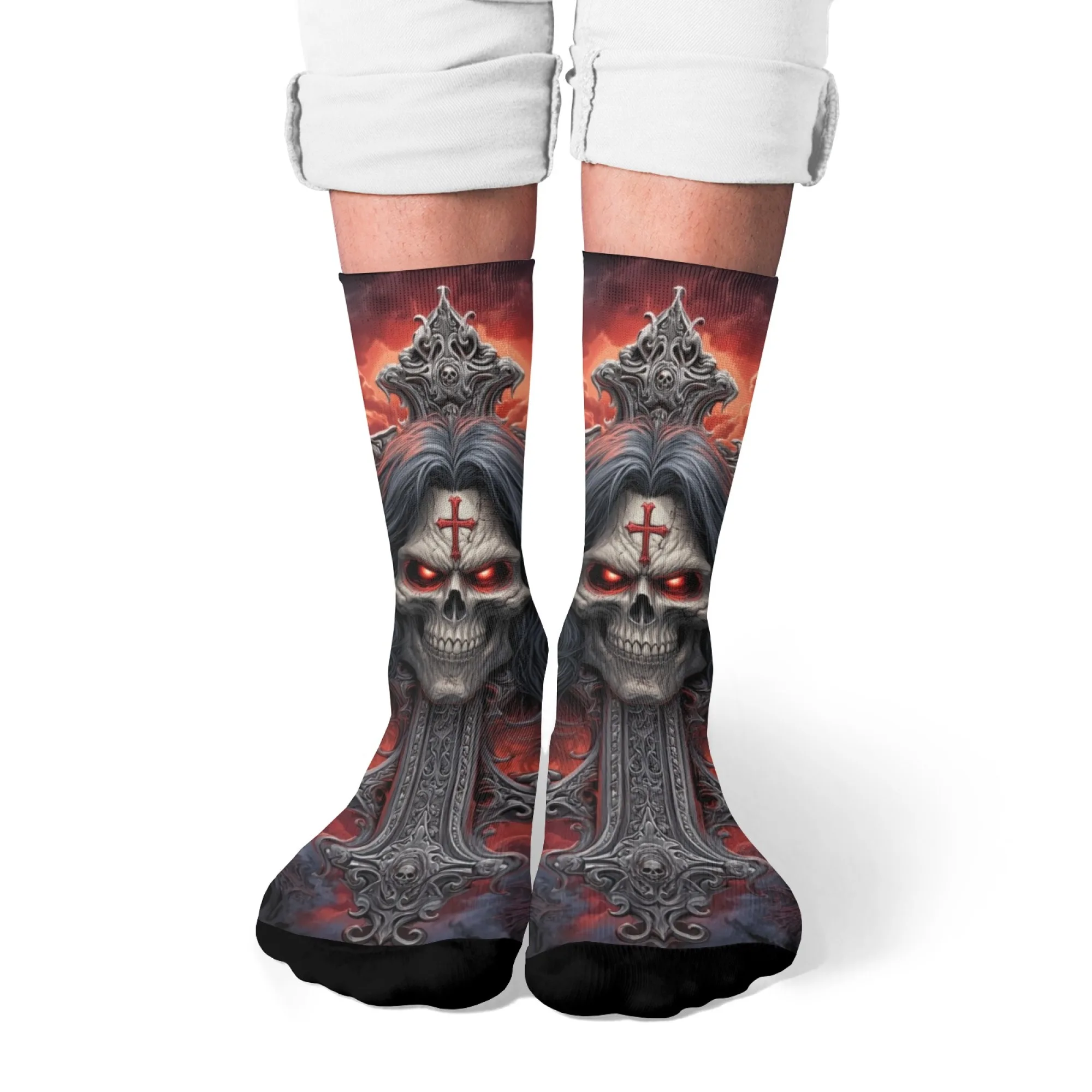 Gothic Cross Horror Skull Socks Crazy Street Hip-Hop Retro Trend Men's Socks Breathable Non-slip Sports Socks Casual Party Gift