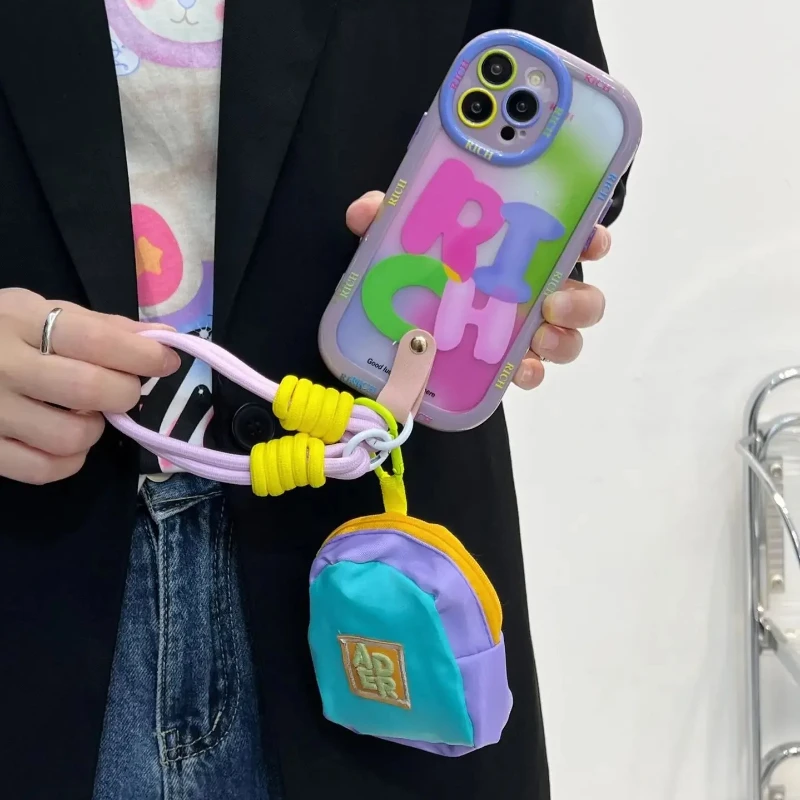 

New Suitable for iPhone 14promax Halo Dyed Letter RICH Phone Case 13pro Card Bag Pendant 12 Cross Body 11 Protection Cover