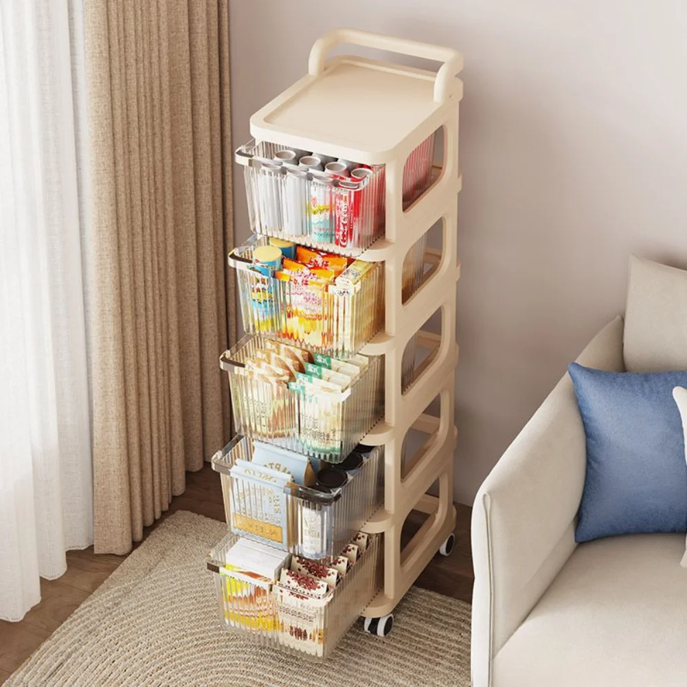 Multi-layer Cart Storage Box with Wheels Transparent Kitchen Storage Cabinet with Handle Drawer-Type Kitchen Trolley Drawer-Type