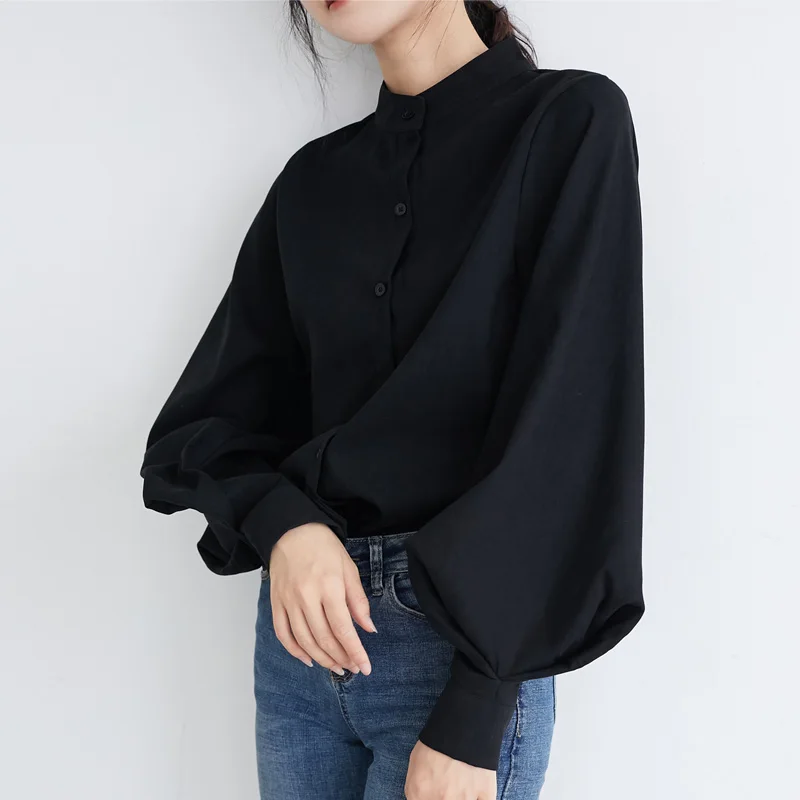 Seoulish Autumn Winter Lantern Sleeve Women's Blouse 2023 New Long Sleeve Turn-down Collar Casual Loose Office Shirts Top Female