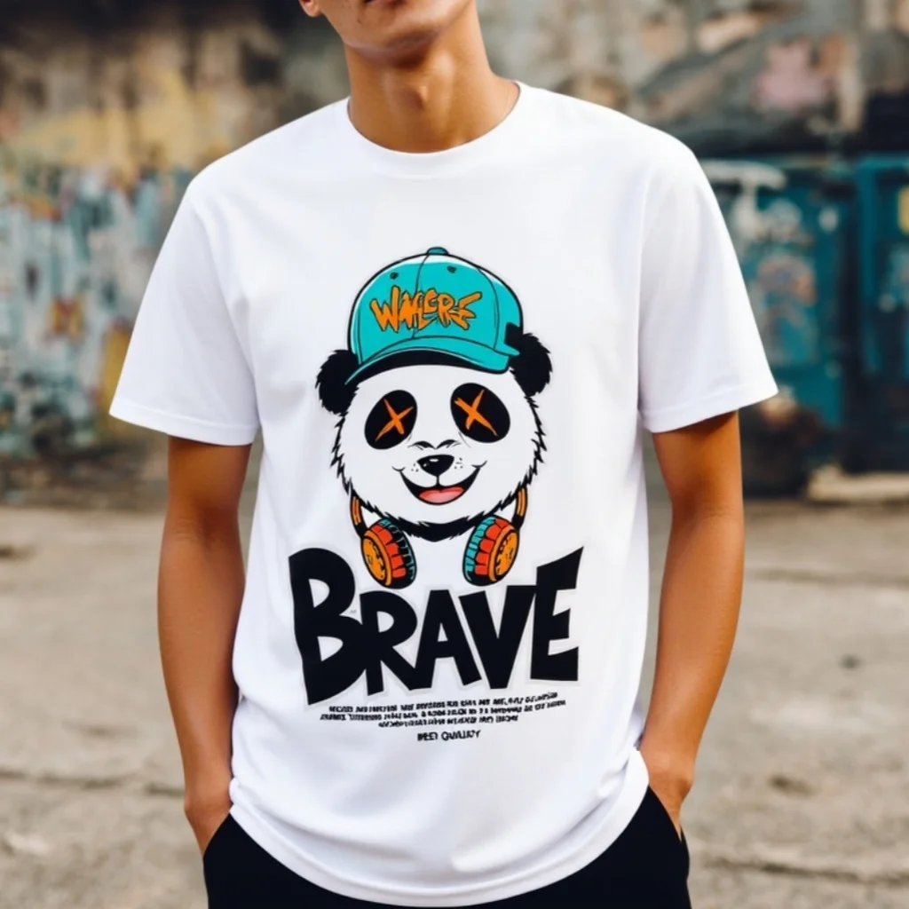 

Teevo Men's Casual T-Shirt Cute Panda Graphic with BRAVE Text for Outdoor Activities
