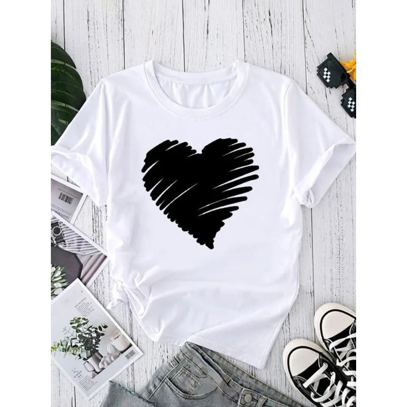 

Short-sleeved T-shirt Love Printed Women's Short-sleeved T-shirt for Men and Women Aesthetic Women Clothing