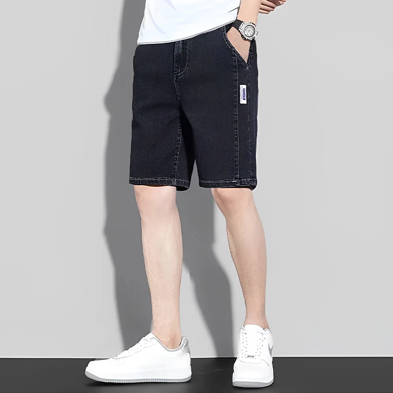

HUA HUA Casual Versatile Denim Shorts Loose Fit Straight Leg Sub-Men's New 2025 Summer Thin Style Jean Shorts